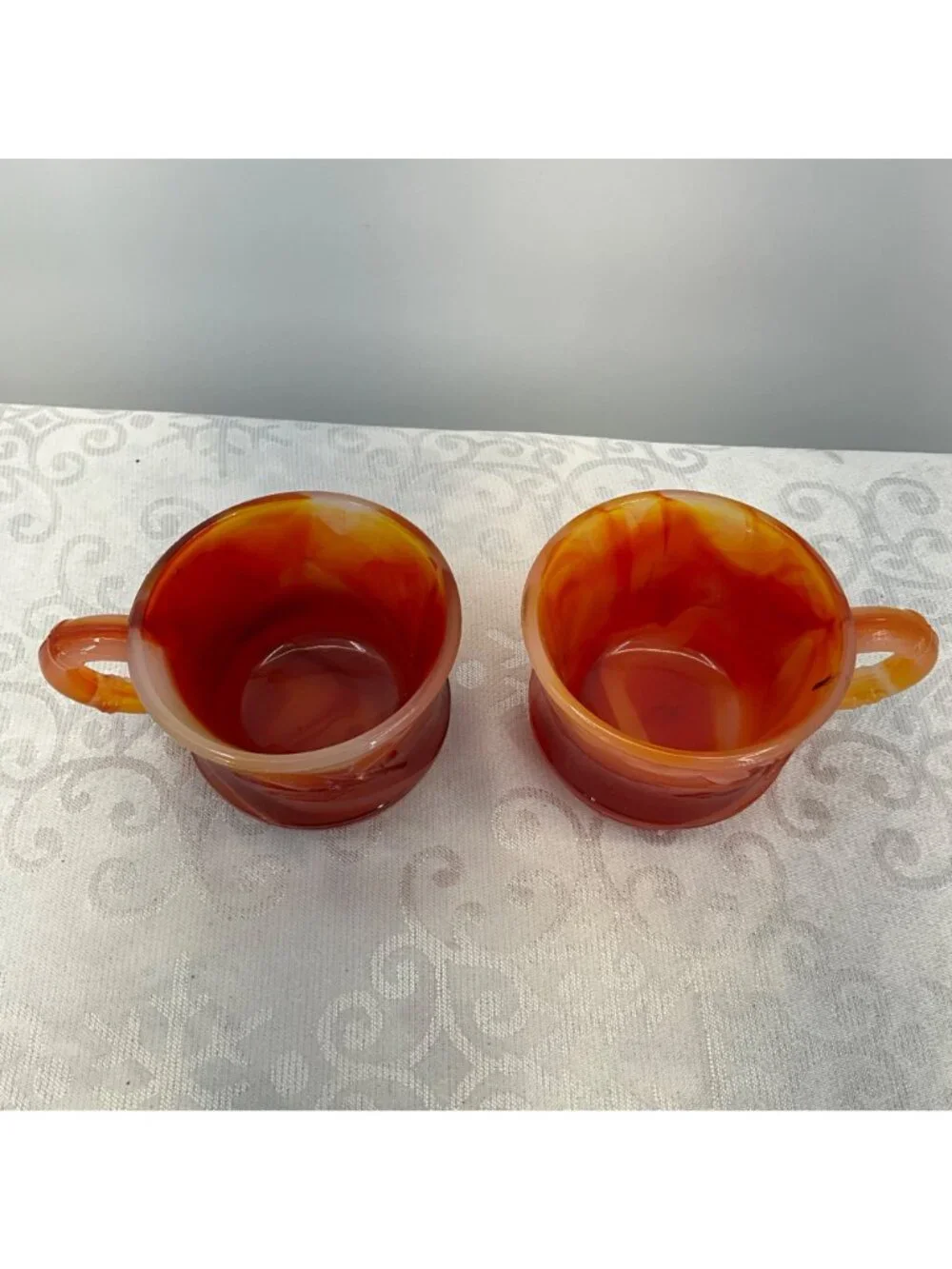 Vintage Amberina Cadmium Glass Set/2 Cupos UV Reactive Tiny Chip